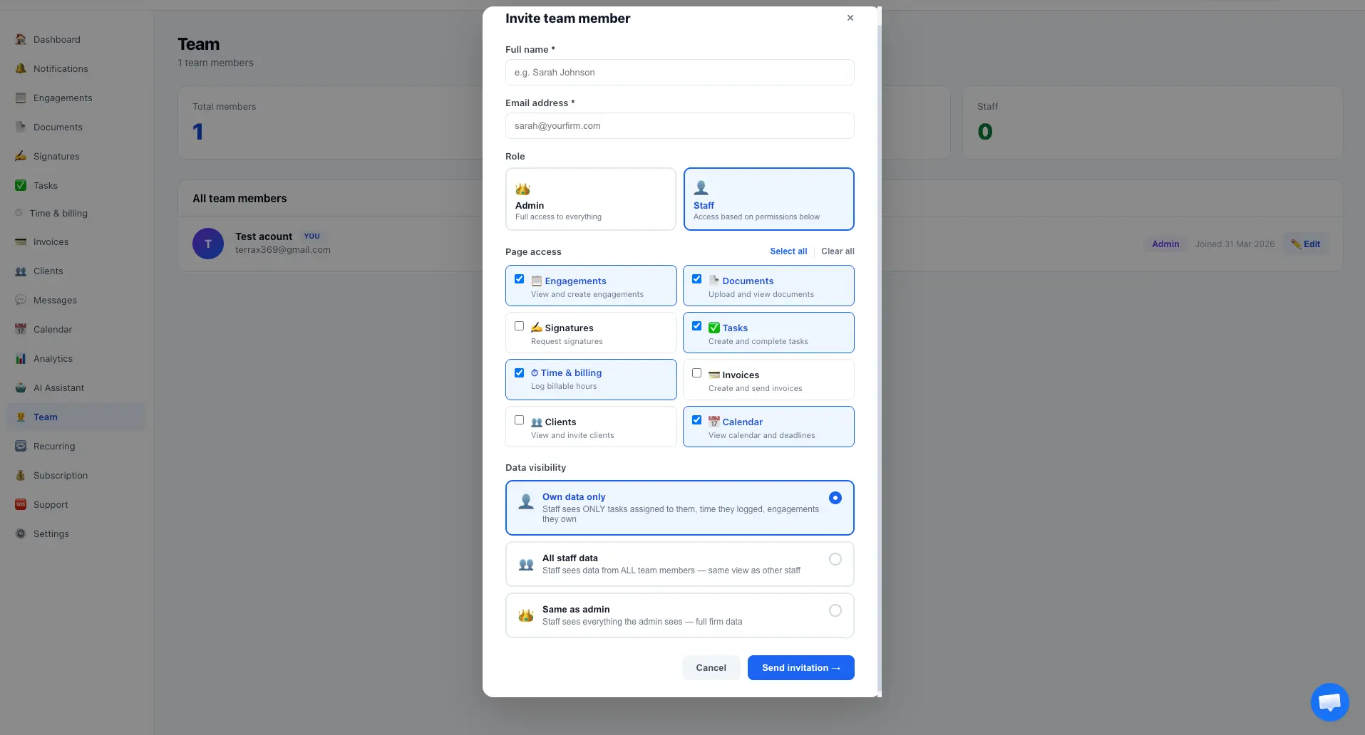 Team - Roles and permissions