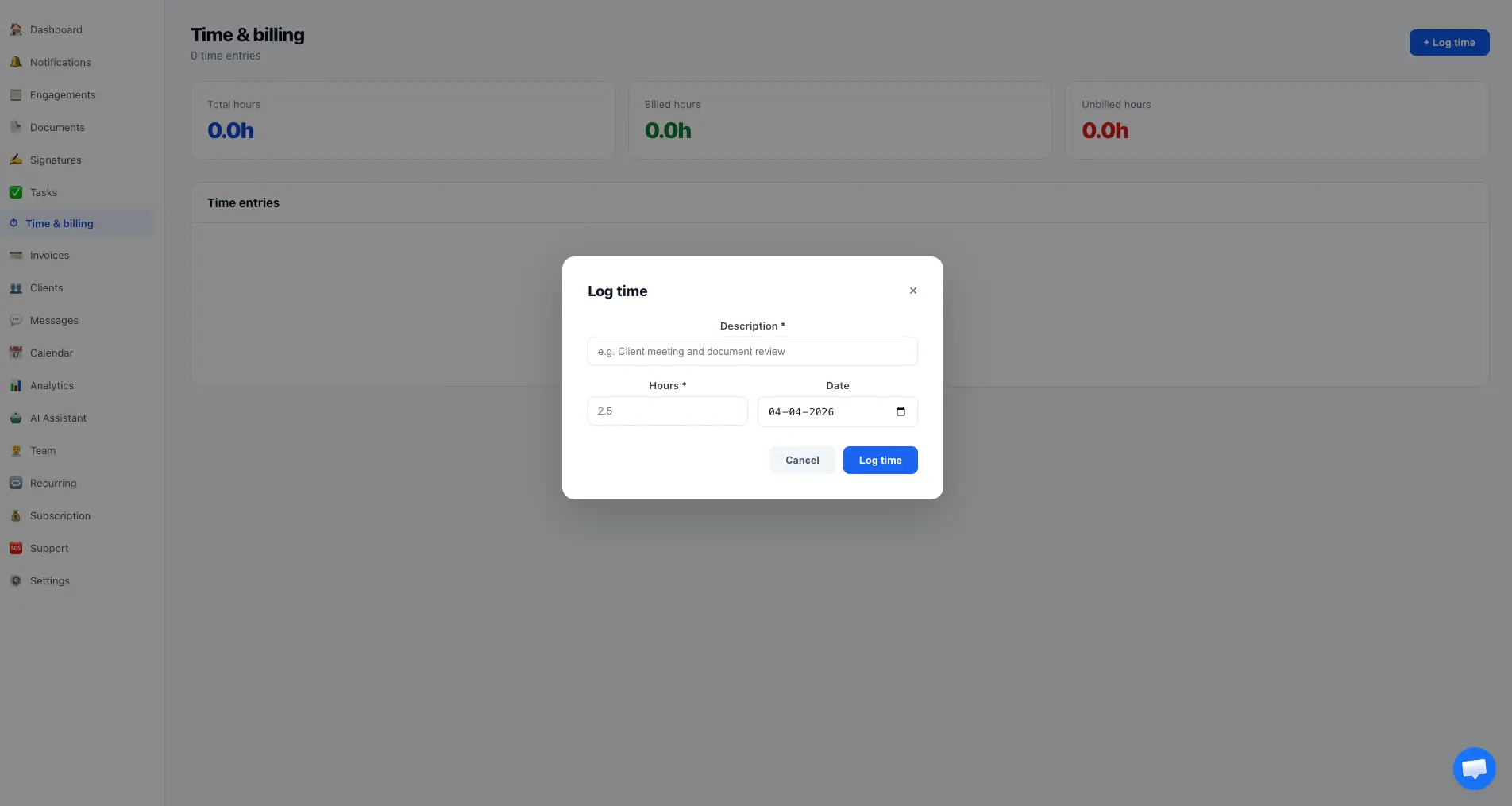 Time Tracking - Log billable hours
